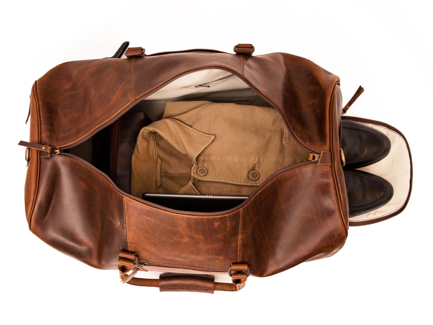Ajax Leather Duffle Bag with Shoe Compartment