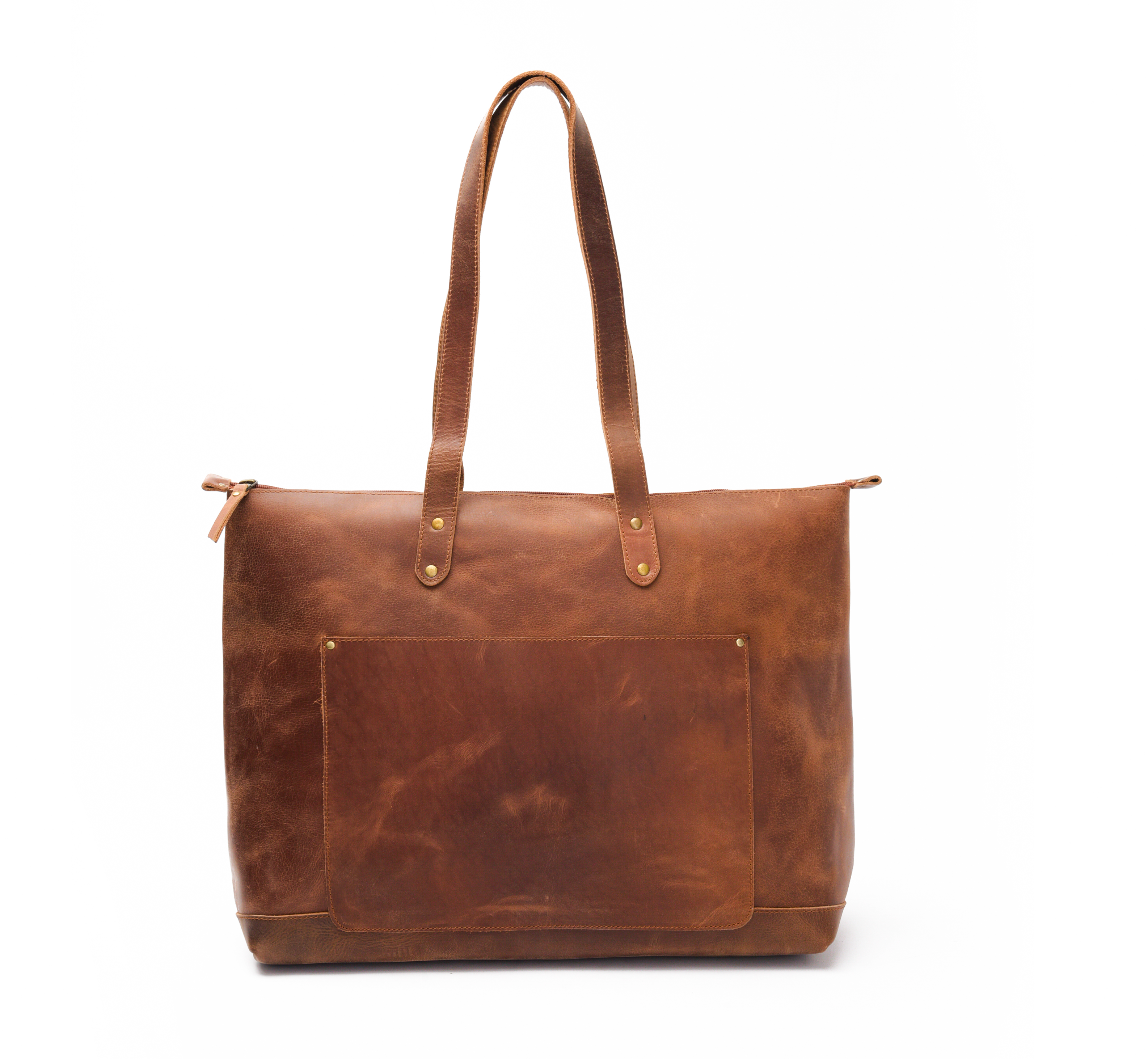 H+B Leather Bag | Classic Buck Brown Leather Bag Antique Brass / Standard / No
