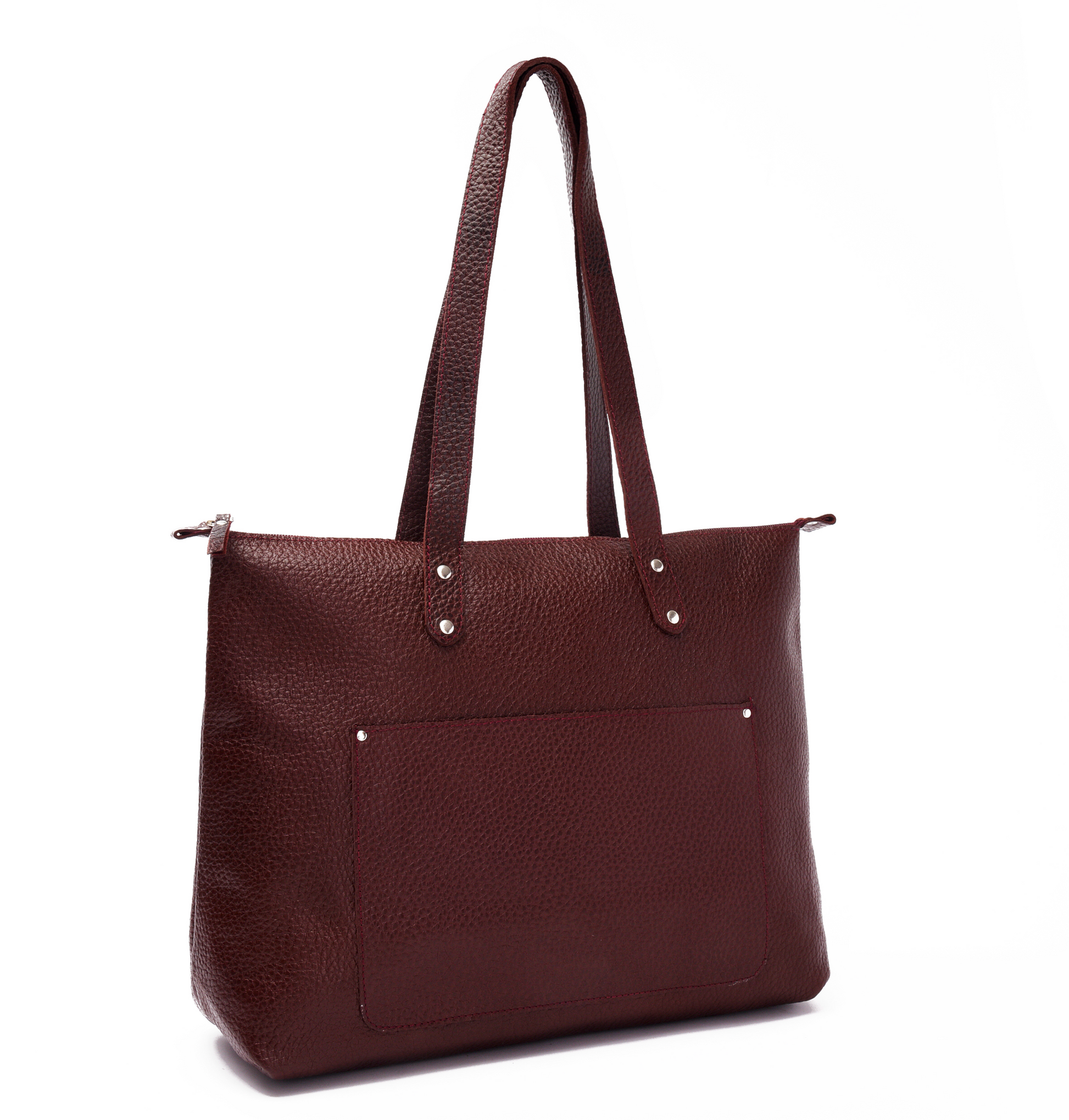 Brown leather tote with sale zipper