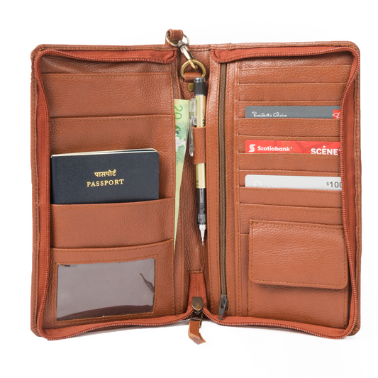 Light Brown Zip-around Leather Passport Wallet