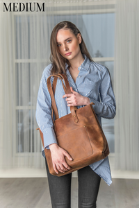 Medium Size Crossbody Tote in Dark Tan Soft Leather. Slouchy -  Canada