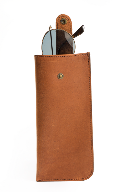 ight Brown - Leather Sunglasses Case with Snap Closure