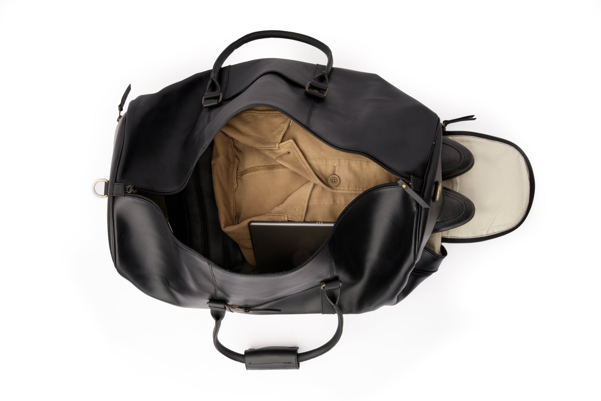 Leather duffle bag with shoe compartment deals