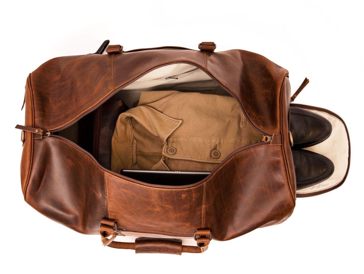 Ajax Leather Duffle Bag with Shoe Compartment